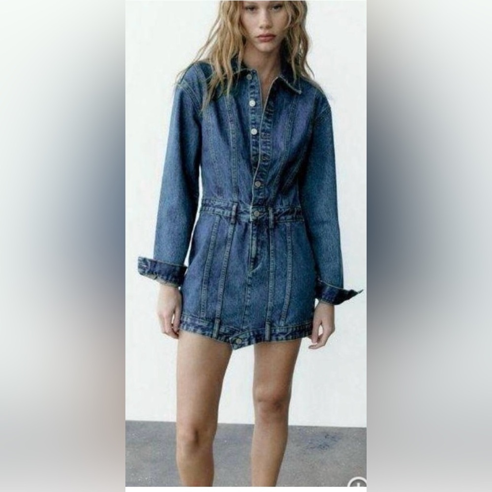 NWT Zara Denim Mini Dress Large Bloggers Favorite